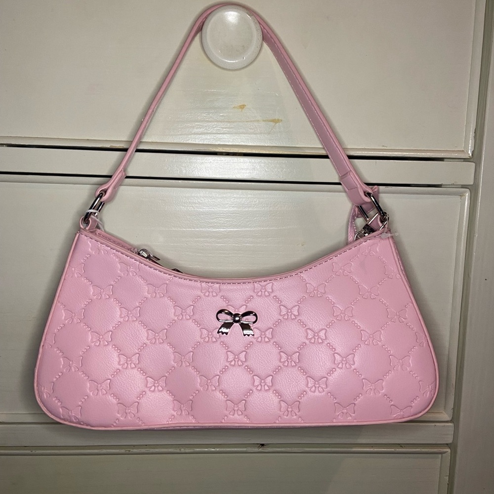 Cute Pink Shoulder Bag with Bow Accent